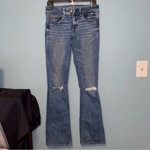 American Eagle Kickboot distressed knee jeans 6 Xlong
